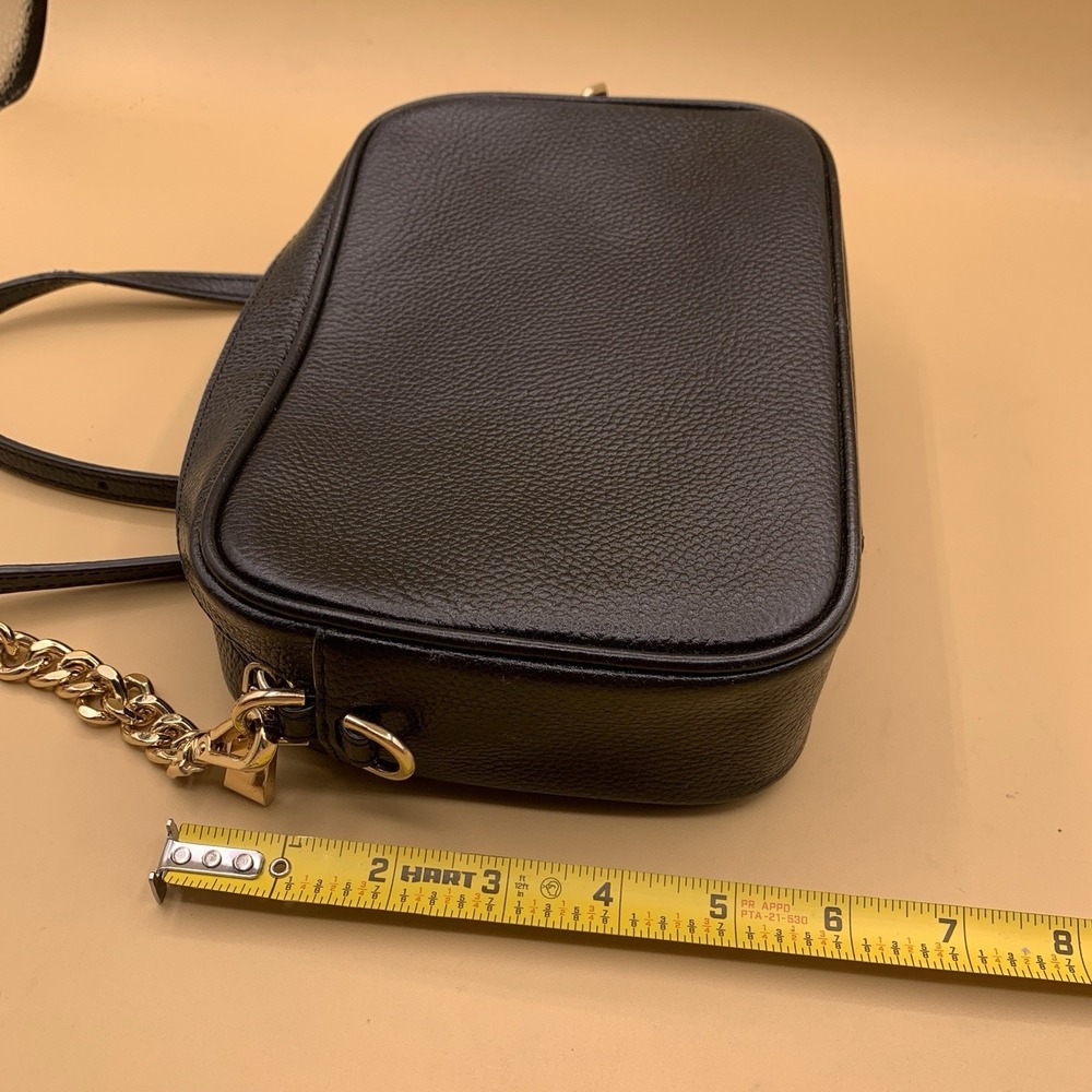 MICHAEL KORS Womens Jet Set Crossbody Bag Purse Black Leather Gold MK Logo - Picture 12 of 13